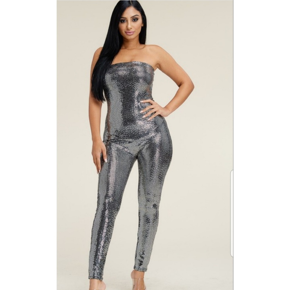 Silver Metallic Tube Jumpsuit
